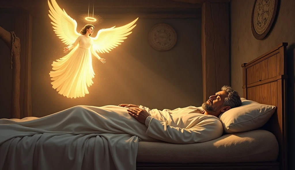 biblical history,
jose a jewish man sleeping dreaming of an angel, in your house in belem
