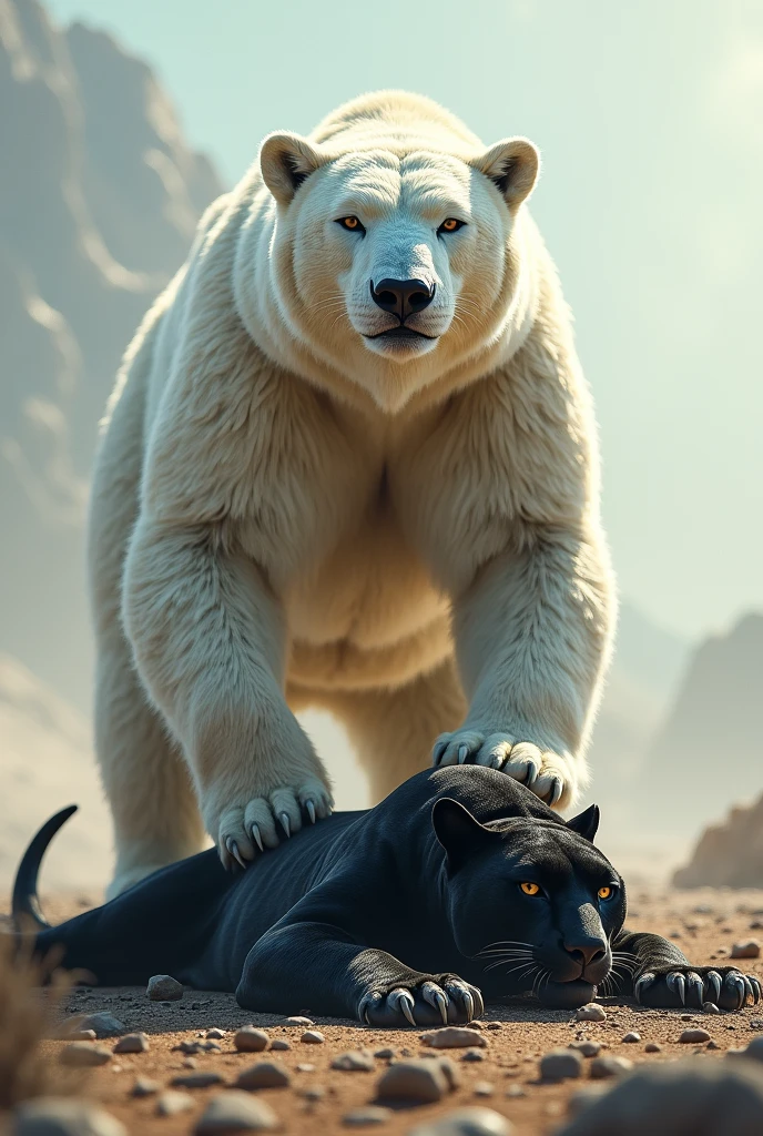 White bear standing on a dead black panther