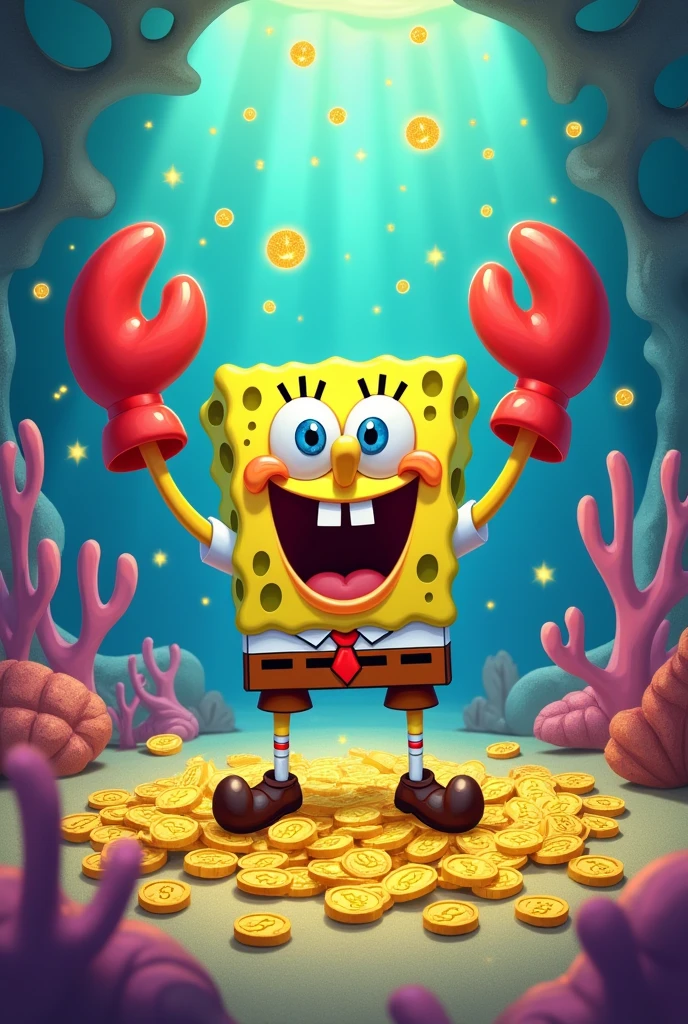 Mr. Krabs:
Mr. Krabs {money-loving, shrewd, hardworking}, in a gleaming, glowing {Krusty Krab, Bikini Bottom, treasure cove} with gold coins glistening, underwater treasure-hunting vibe --ar 128:69 an intricate repeating tile vector pattern paint style art of icons, symbols and elements and emojis with a dreamy pastel color inspired by Mr.Krabs from SpongeBob squarepants