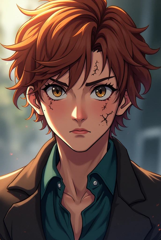 Newt Scamander anime with scars on his face