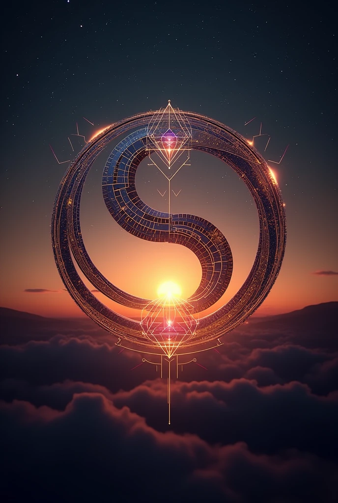 ouroboros: To ensure that the ouroboros stands out, consider using a subtle gradient in metallic colors to create depth and texture. Geometric details or electronic circuits can be delicately incorporated, so as not to overload the symbol.
natural background: The starry sunset effect can be emphasized with a slight glow around the edges to create a contrast with the ouroboros. Warm and cool tones can be used to simulate the transition of light.
indoors light: The aura around the ouroboros can be gently animated, if possible, to give a more dynamic and engaging effect. Gold or white can be used in a way that complements the shine of the symbol..
Touch of Alchemy: The yin yang symbol may be a detail in a deeper plan, perhaps with a subtle glow effect so it doesn't overpower the ouroboros, but still be visible.
minimal style: Keep your use of colors and shapes simple, ensuring that the image is legible and impactful at different sizes. Use the color palette to create harmony between all the elements.
Name Integration: If you decide to include initials, use a font that matches the overall style. Subtle placement at the base or around the ouroboros can help integrate the name without distracting from the main symbol..