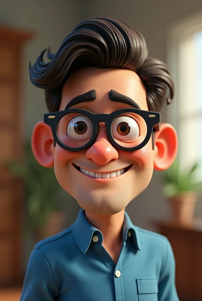 Cartoon character of a man in black glasses and blue shirt, animation character, stylized character, animation style rendering, 3d stylized, Arnold Maya rendering, Stylized 3D rendering, toon render screenshot, 3d character, 3d character, Stylized 3D rendering, 3D character rendering, cartoon character, Personagem de close up, character posing, (Pixar-style) (master part:1.2) (bokeh) (best qualityer) (skin detailed) (detailed texture) (8k) (Argilla) (cinematic lighting) (sharp focus