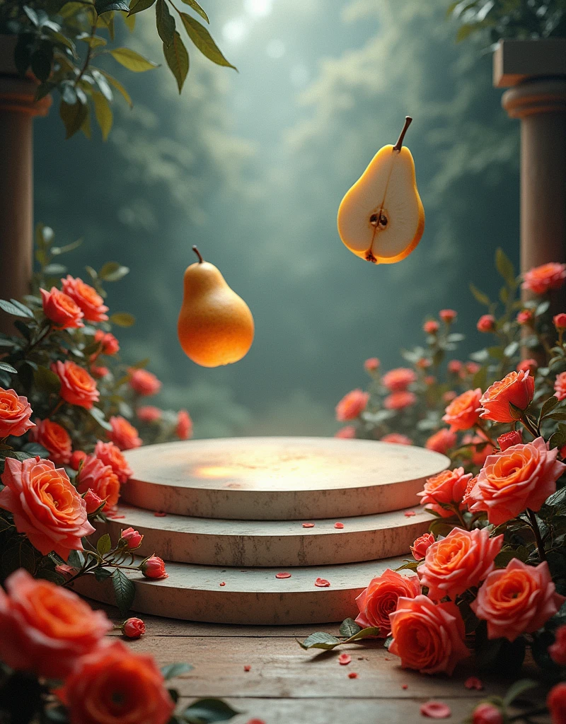 ROSES STAGE, bergamot,A PEAR IN THE AIR CUT IN HALF AND SANDALWOOD,