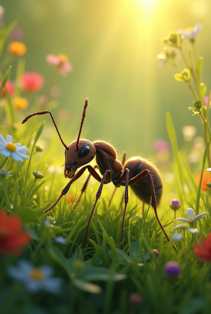 Ant collecting food from meadow