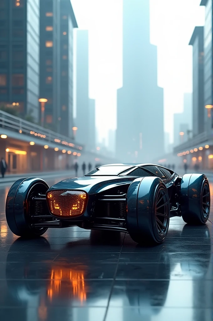 Futuristic rear-wheel drive car chassis and cage, and central electric motor