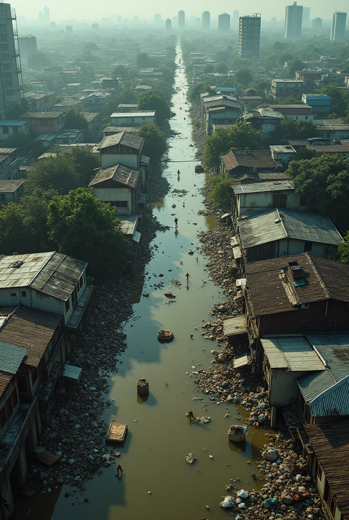 Contemporary Chinese cities swallowed by muddy waters