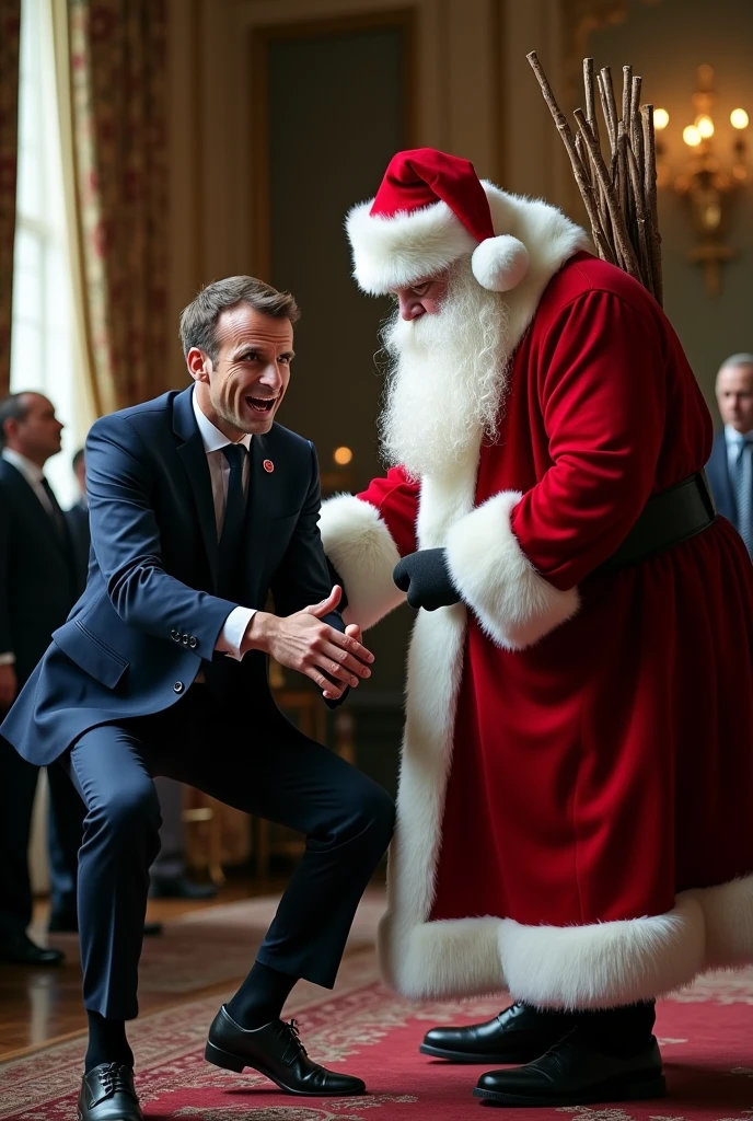 Emmanuel Macron qui reçoit une fessée du père fouettard 