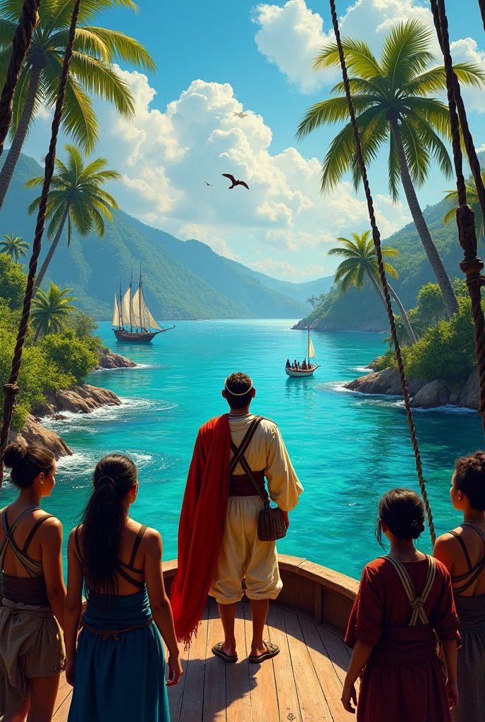 Christopher Columbus landing in America but encouraged to draw