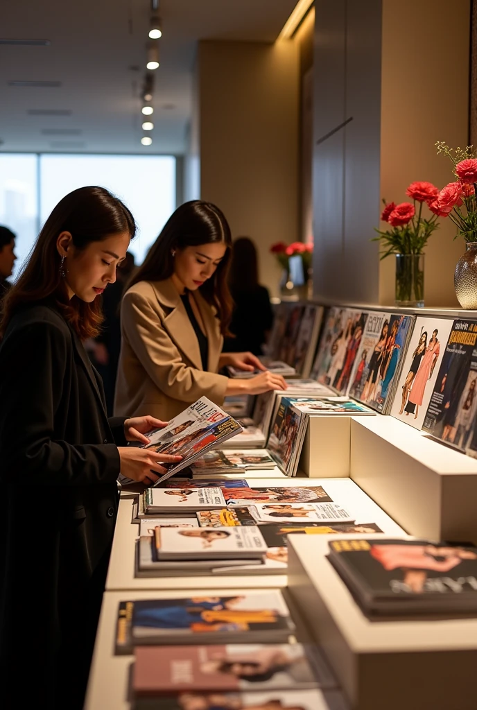 several fashion magazines displayed in an elegant event