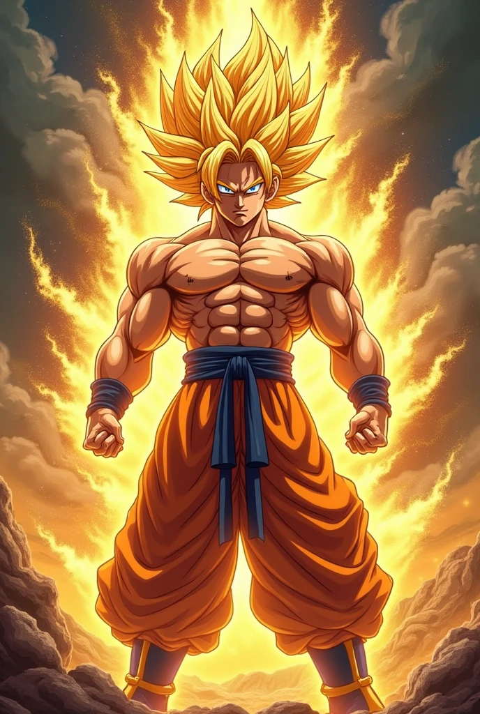 Mister Satan transformed into an ennsuper saiyan