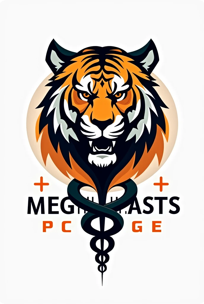 A tiger logo with the name megaloblasts , It has to be a logo related to medicine , Also add the medicine logo 