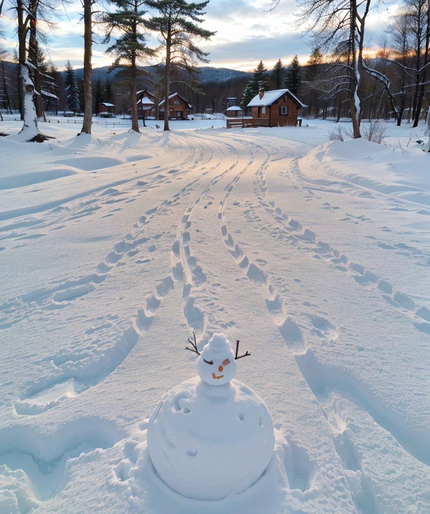 a snow-covered landscape, a beautiful winter scene, snowflakes falling, snow-covered trees, a frozen lake, a cozy cabin in the woods, people ice skating, snowman, warm lighting, soft pastel colors, serene and peaceful atmosphere, detailed and realistic, (best quality,4k,8k,highres,masterpiece:1.2),ultra-detailed,(realistic,photorealistic,photo-realistic:1.37),landscape,winter,snow,frozen,cabin,ice skating,snowman,warm lighting,soft pastel colors,serene