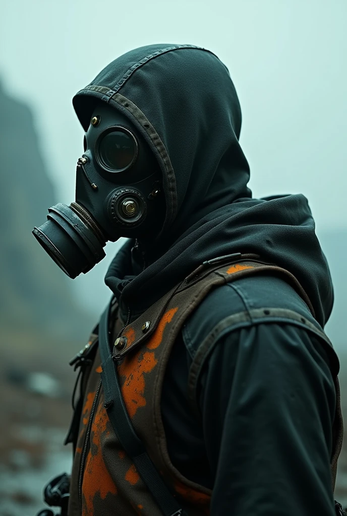 A doctor from the time of the scary plague with medieval clothes and the gas mask when there is danger of toxic gas contamination.