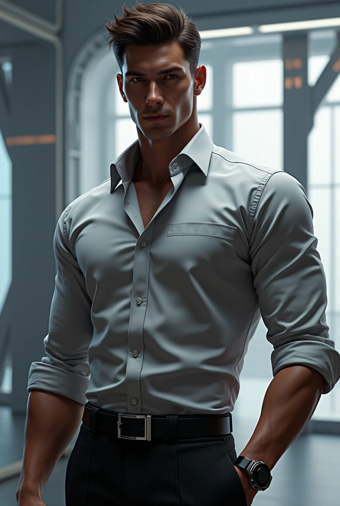 Create the character chamber from the game valorant but wearing a shirt