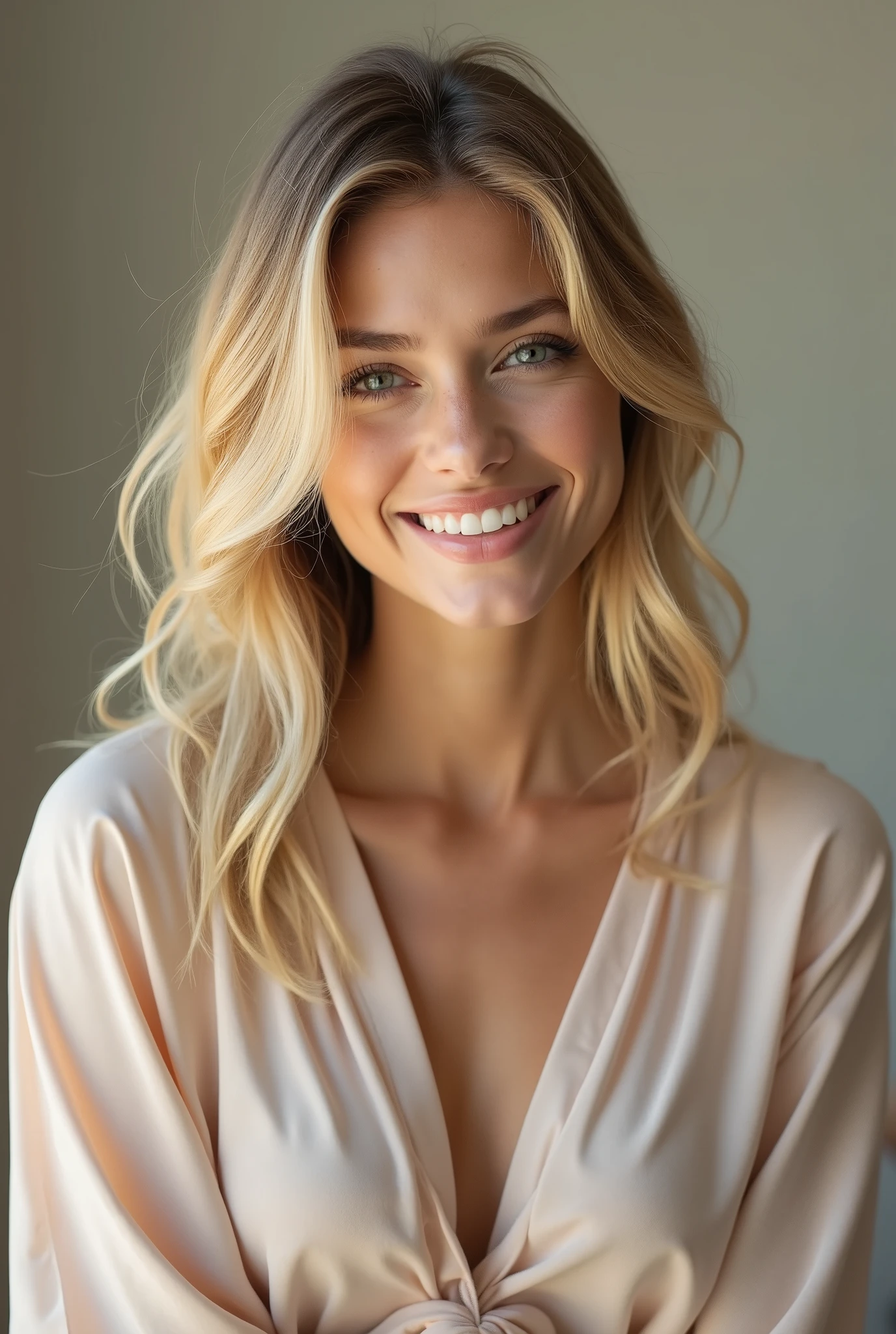 Smiling young woman with beautiful face and flawless skin
