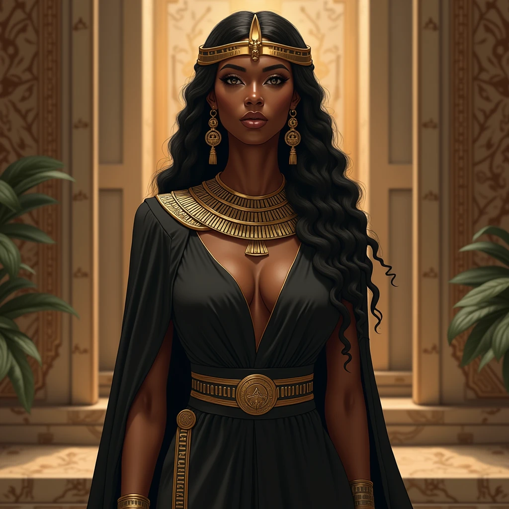 Ma'at was seen as the force that maintained balance and order in the universe., and its principle was fundamental to life and governance in ancient Egypt. Applying Ma'at in different aspects of life is considered a way to ensure harmony and prosperity.. MA'AT is a black woman, your clothes are modern and formal, but it has Egyptian features.