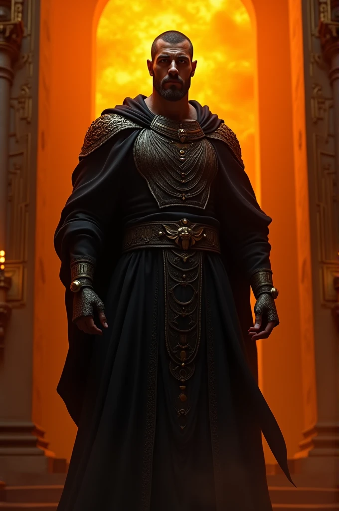 Black medical Aesculapius with orange background