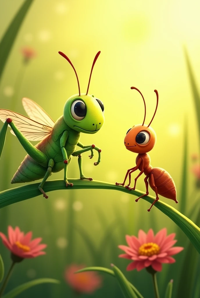 Grasshoper and ant chatting