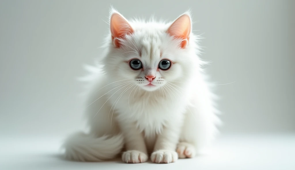 There is a white coloured cat which looks very beautiful, it has hair like white feathers but it has pimples all over its body