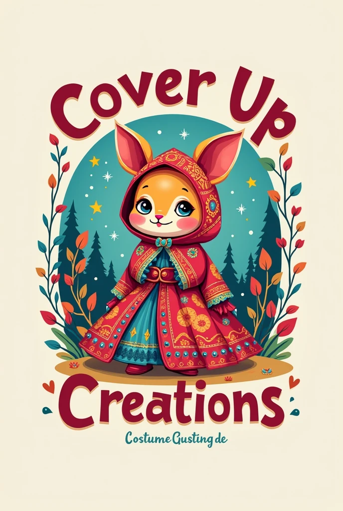A costume based logo by the name "Cover Up Creations". Colorful , vibrant, cosy, aesthetic