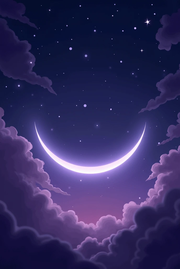 Crescent moon shining in a purple sky with stars