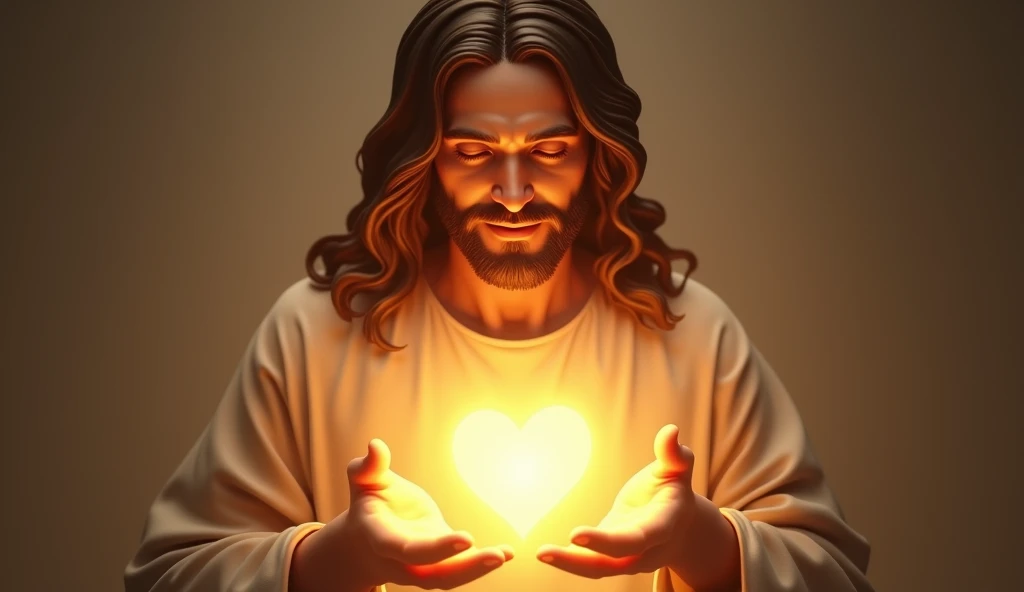 Christ with ultra realistic loving face with hands in blessing gesture to the viewer. his heart is ultra radiant, loving, shining eyes to the viewer, of light transmitting depth