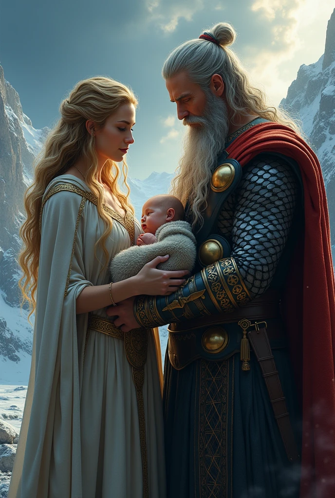 Jord and Odin with Thor in their arms