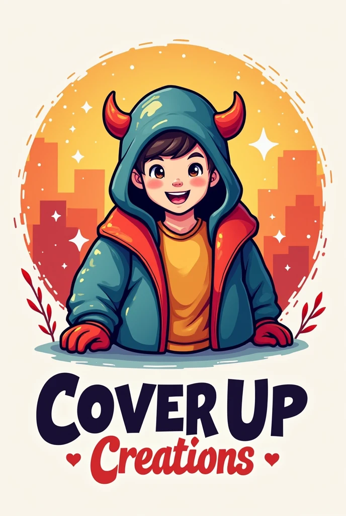 A costume based logo by the name "Cover Up Creations". Colorful , vibrant, cosy, aesthetic . Prioritized for men