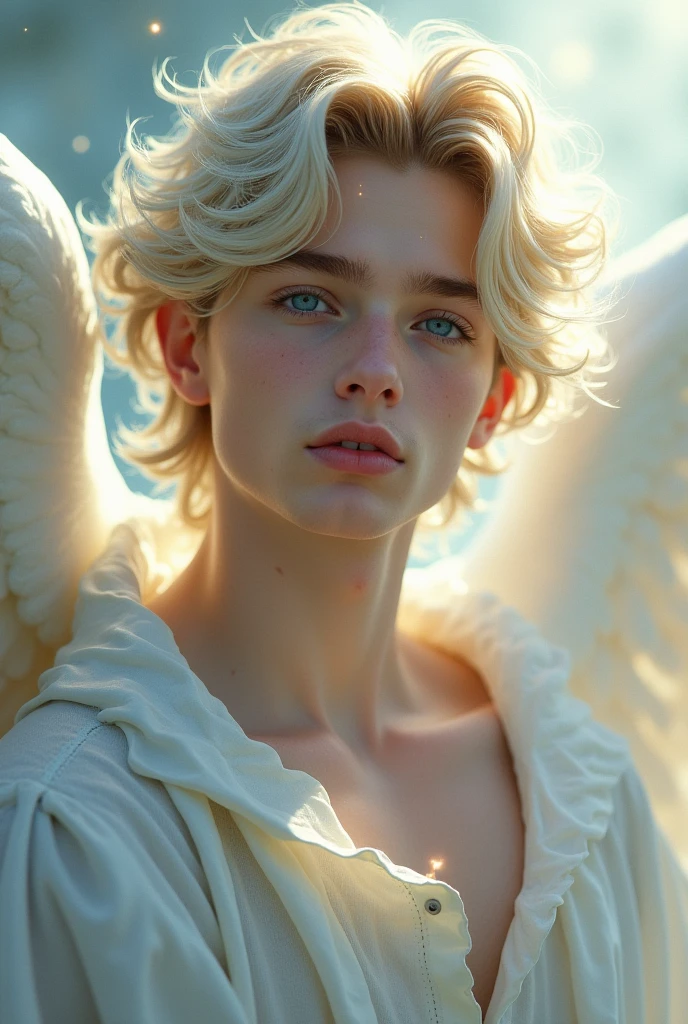 Japanese,20 years old light white hair,Boys Angel God々Shii Handsome 優Shii、Blue eyes