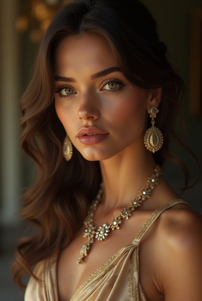 (Best quality, 4K, high resolution, masterpiece:1.2), (ultra-detailed, photo-realistic:1.37), European female aristocrat, old money vibes, 90s era supermodel features, (beautiful detailed eyes:1.3), (beautiful detailed lips:1.2), (extremely detailed face:1.4), (long eyelashes:1.1), (elegant hairstyle:1.2), (expensive jewelry:1.3), (luxurious silk dress:1.4), (chiaroscuro lighting:1.1), (warm color tone:1.2), (cinematic composition:1.3), (photorealistic:1.5), (8k:1.2), (best quality:1.3), (masterpiece:1.4)