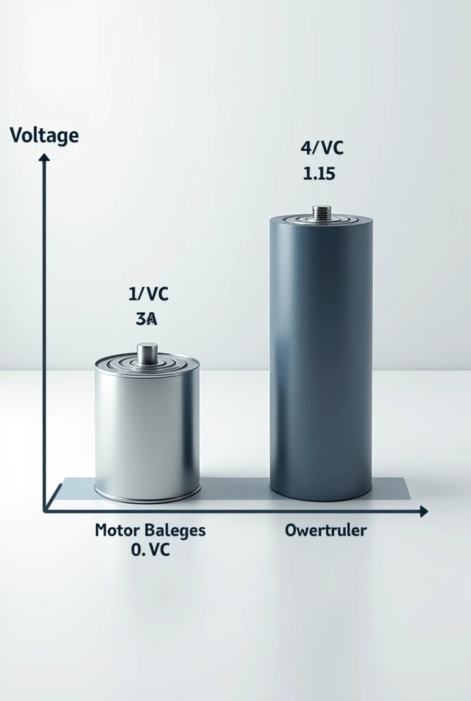 Create an image about A bar graph of a 13 volt motor and an A3 battery, voltage has the motor 1.7 and battery 1.5