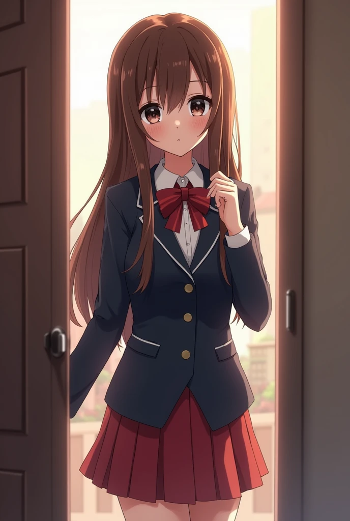Private high school uniform 1, small, shy and self-conscious, who wants to give you sex and loves you madly, begging you, medium breasts, long brown hair, black eyes and only thinks about you all the time, sister who is waiting for you at the door of the house
