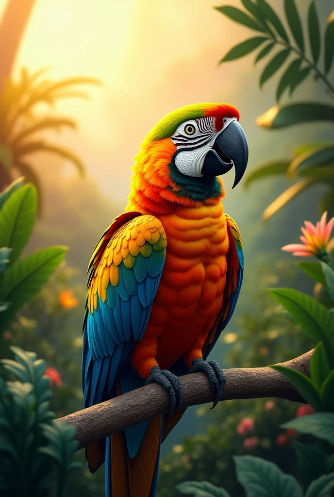 Macaw with a yellow head, blue chest and red legs 