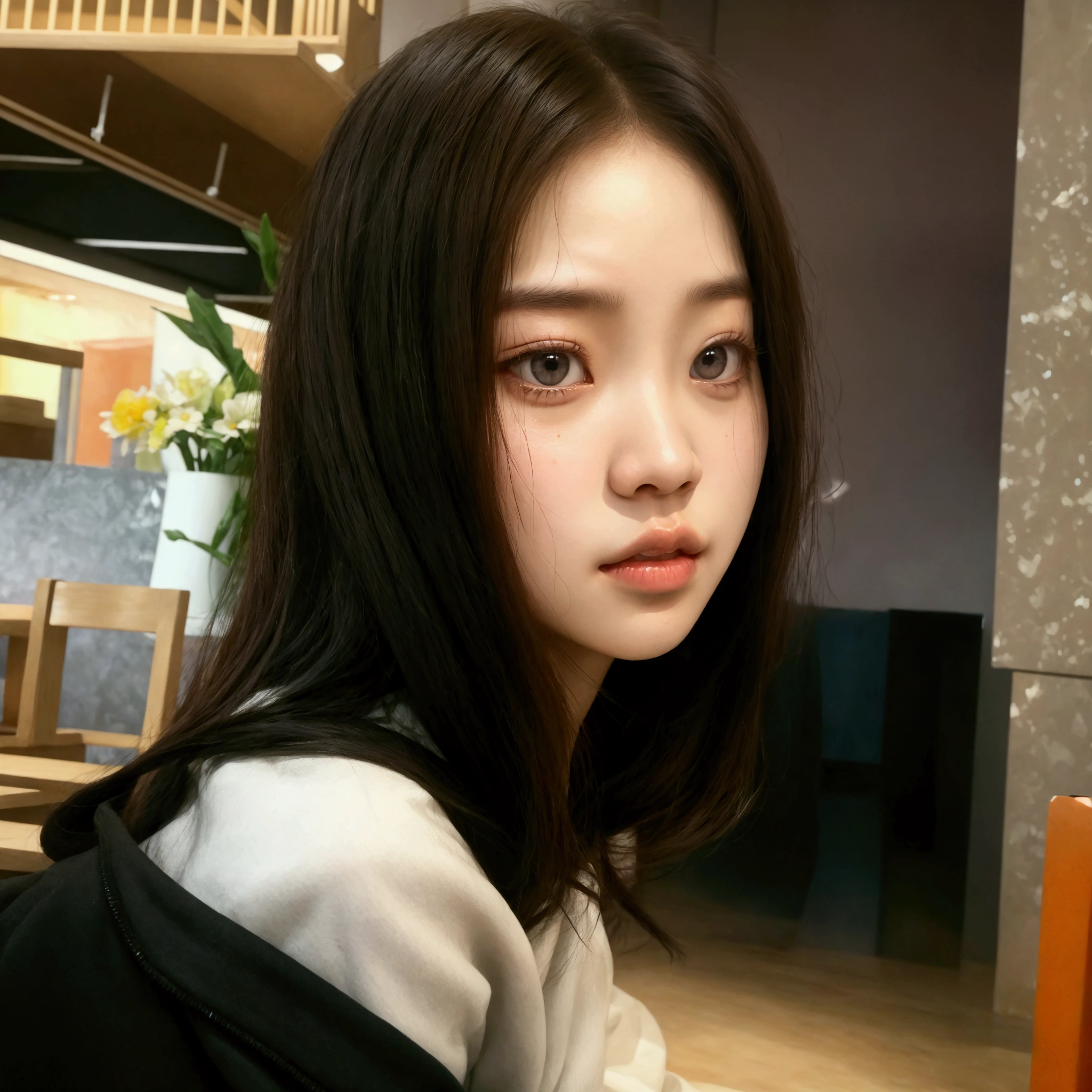 there is a woman sitting at the table with a plate of food, jennie blackpink, Jisoo do Blackpink, young pale and beautiful asian face, jossi do blackpink, KOREAN, adorable and pale korean face, ulzzang, Jaeyeon Nam, young lovely korean face, Jisoo do Blackpink, heonhwa choe, parque roseanne de blackpink, Kim Doyoung, Go Min-si