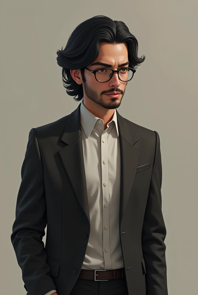 Tall Arab man with glasses and shoulder length haircut, Without beard