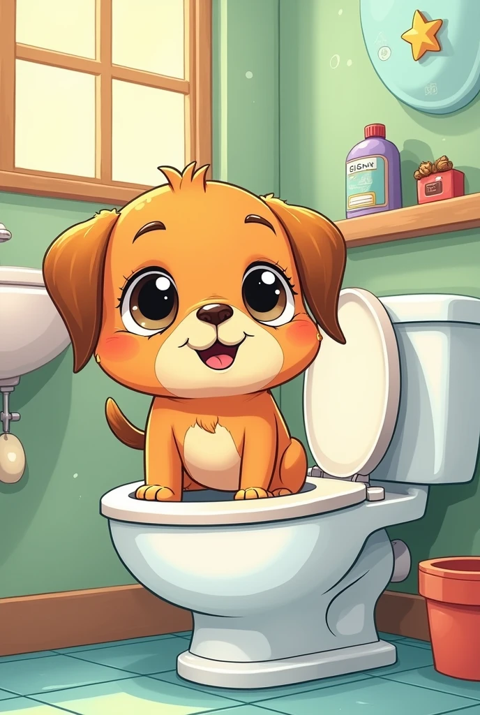 learns to go to the toilet drawing in toon style