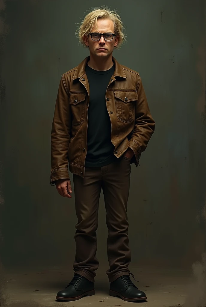 Make jeffery dahmer 


Jeffrey  is wearing a brown leather jacket..black shirt..brown jeans...blonde hair ...glasses ....black shoes ...3 
