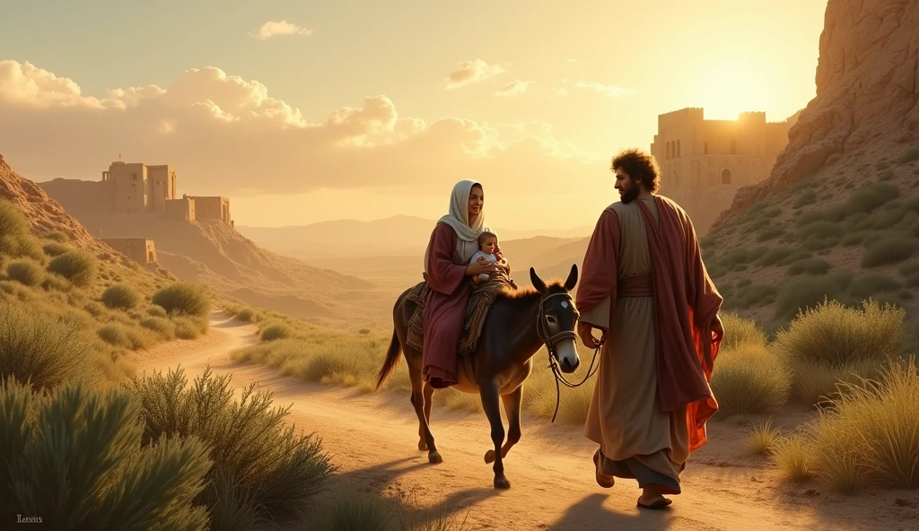 biblical history,
 was instructed to go to the region of Galilee. Thus, Joseph and Mary and the baby sitting on a donkey settled in the city of Nazareth, fulfilling another prophecy: 