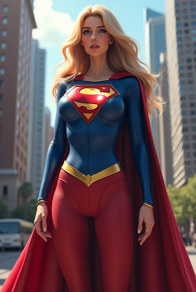 Supergirl with extremely large protruding breasts
