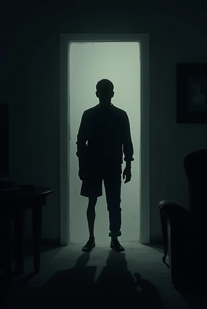 Silhouette of a man without a right leg in a dark room