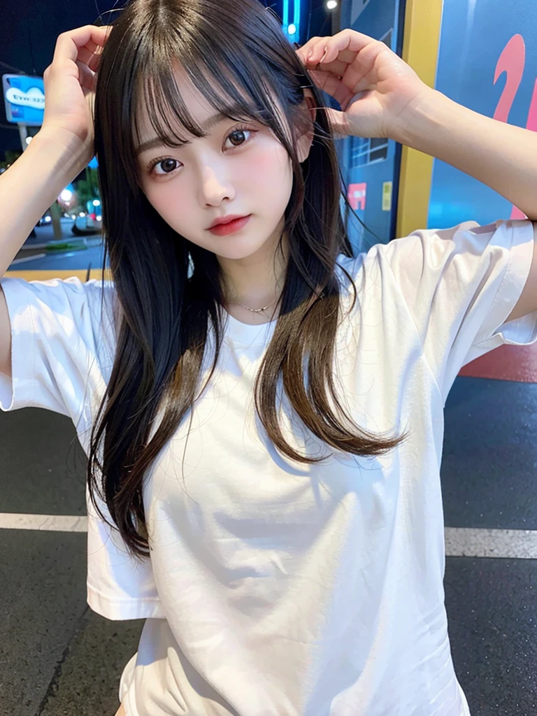 1girl,close-up,night, t-shirt,, 8k, RAW photo, best quality, masterpiece,realistic, photo-realistic,