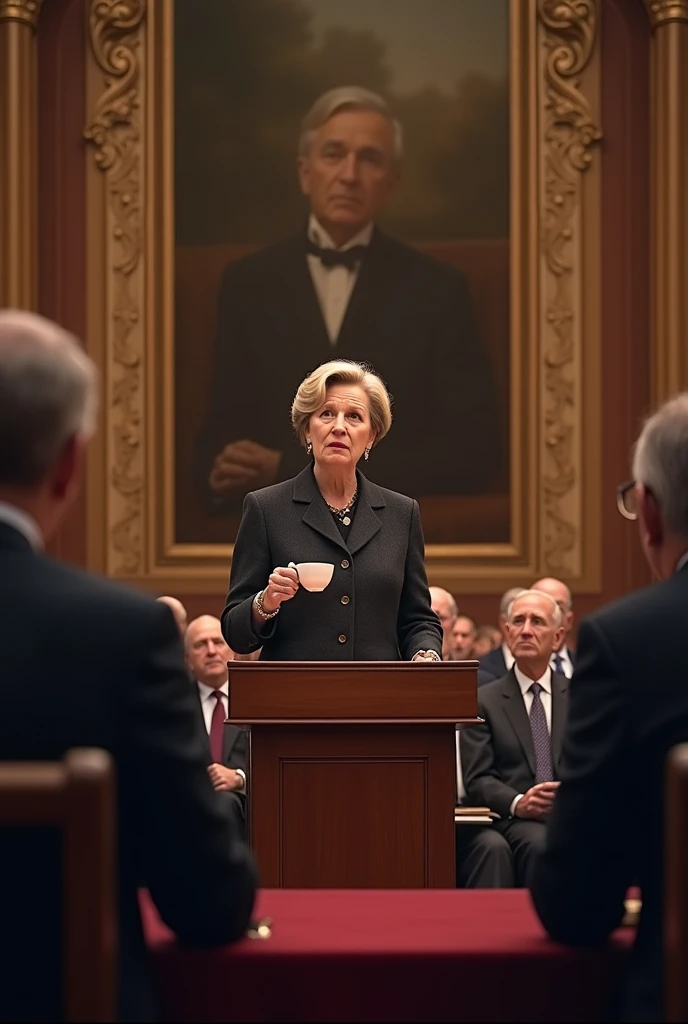 Margaret Hilda in a conference with the microphone drink tee