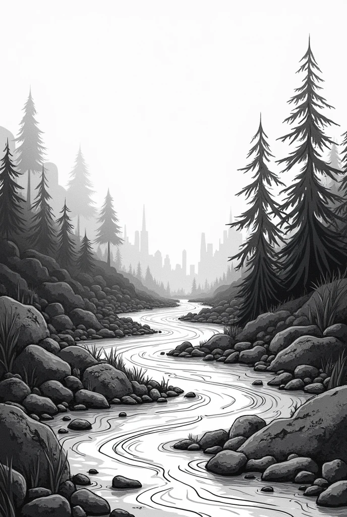 The design must incorporate the five basic elements of visual communication:
point,Line,form,texture,Space and it must be about the Campaign against the pollution of rivers and lakes. This design must look like a drawing and be in black and white without people and show something related to the pollution of lakes and rivers.




