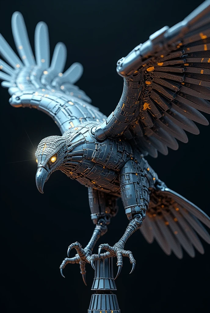An eagle to paint made of circuits with a cell phone coming out of the circuit and a screwdriver coming out in the shape of a circuit