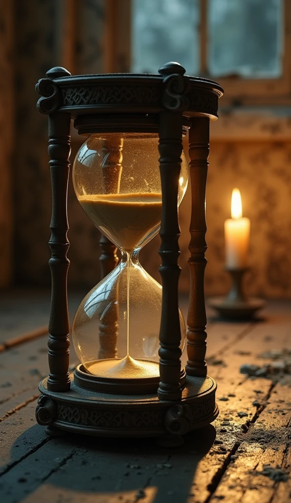 An old hourglass was in a room.