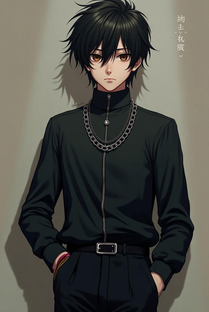 body hair: Yuta has black hair, which is short and slightly disheveled, with a fringe that falls over the forehead. The style is simple and a little messy., reflecting his more reserved personality.
eyeballs: His eyes are dark brown in color, and he often seems a little tired or worried due to his situation involving Rika's cursed spirit..
badass clothing: For most of history, Yuta usa o uniforme da Tokyo Jujutsu High, which includes a black jacket with a high collar and black pants. The uniform is similar to that worn by other students, but Yuta uses it with a simpler and more discreet appearance.
Physicist: He is tall and has a thin build., but your appearance may seem a little more fragile due to the stress and emotional burden you carry.
Accessories: Yuta carries a silver chain with an amulet that is an important symbol in the plot., since it is linked to Rika's spirit.
Expression and posture: Yuta often has a serious and worried expression., reflecting the weight of the events he experiences and the internal struggle with Rika's curse. His posture is usually a little hunched over., reflecting his reserved nature and the emotional burden he carries.