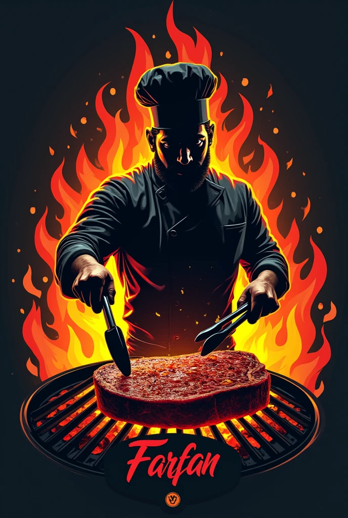 Generate a logo for a grilled meat brand with the name FARFAN