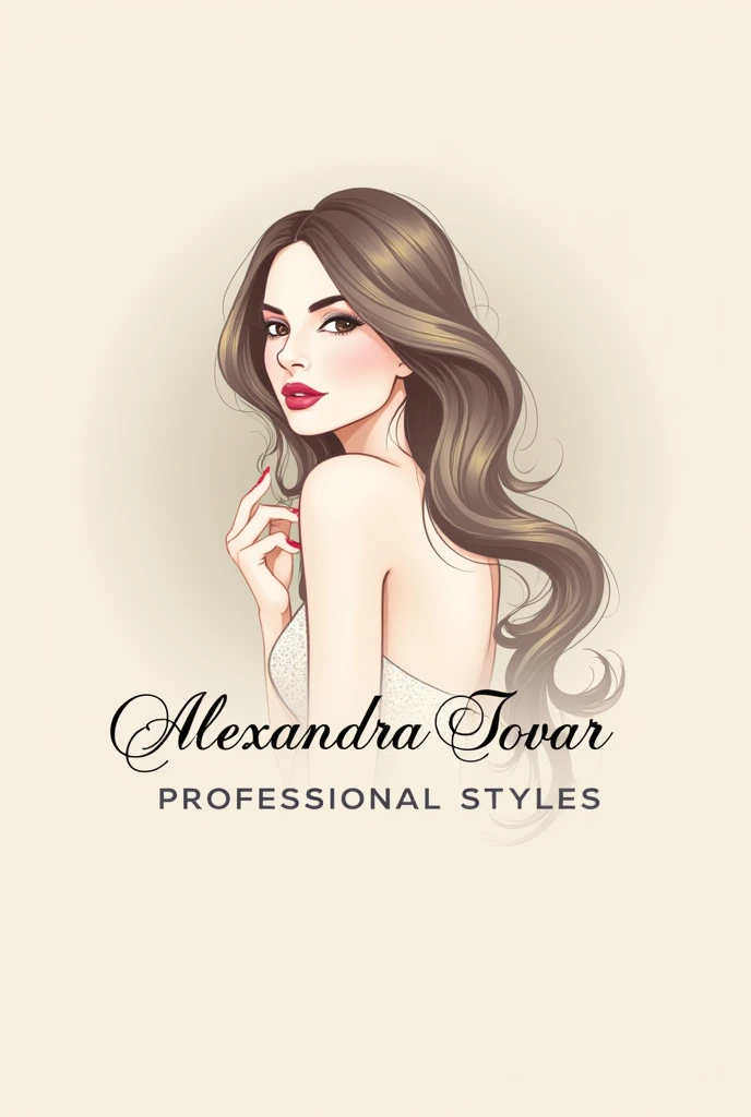 Logo: "Alexandra Tovar Professional Styles"; With elegant letters and soft colors; nail design and long hair