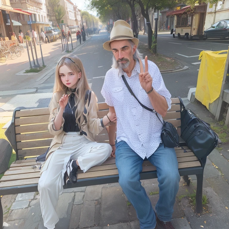 there is a man and a woman sitting on a bench, with a child, sitting on a bench, by Alexandre Kotsis, couple Viktor Oliva, 8k)), couple Maksimilian Vanka, holiday photo, very consistent image, sitting on a bench de parc, sitting on a bench, give the middle finger, par Hristofor Jefarovitch