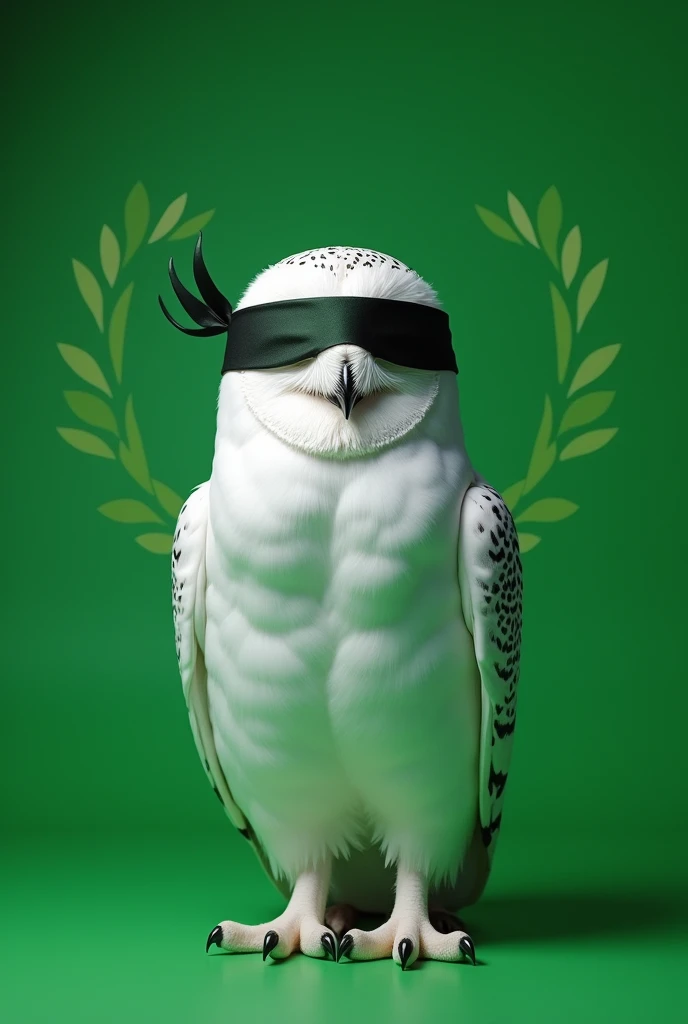 blindfolded white owl with green background logo